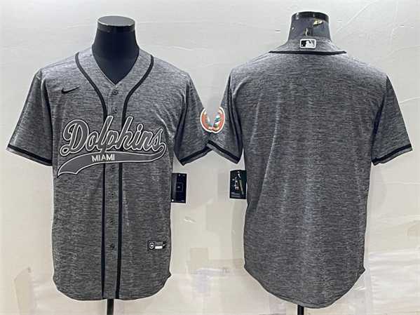 Mens Miami Dolphins Blank Gray With Patch Cool Base Stitched Baseball Jersey